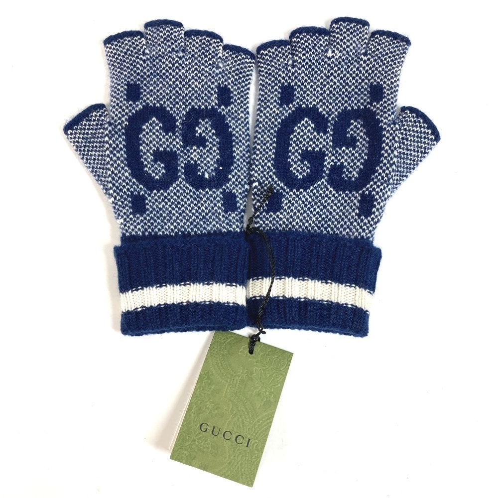 グッチ GUCCI ロゴ GG フィンガーレス 726586 グローブ アクセサリー ニット 手袋 カシミヤ ネイビー 未使用