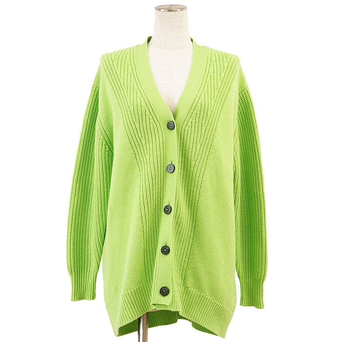 【極美品】HERMES エルメス ニットカーディガン 2023SS セリエボタン クルードセル カシミヤ × コットン メランジ ロー × ミドルゲージ リラックスフィット ハーフレングス アウター レディース サイズ 34 ライトグリーン 緑 イギリス製