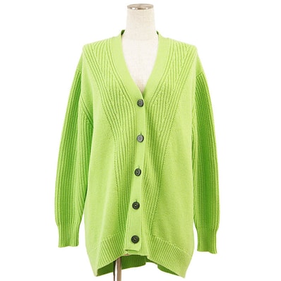 【極美品】HERMES エルメス ニットカーディガン 2023SS セリエボタン クルードセル カシミヤ × コットン メランジ ロー × ミドルゲージ リラックスフィット ハーフレングス アウター レディース サイズ 34 ライトグリーン 緑 イギリス製
