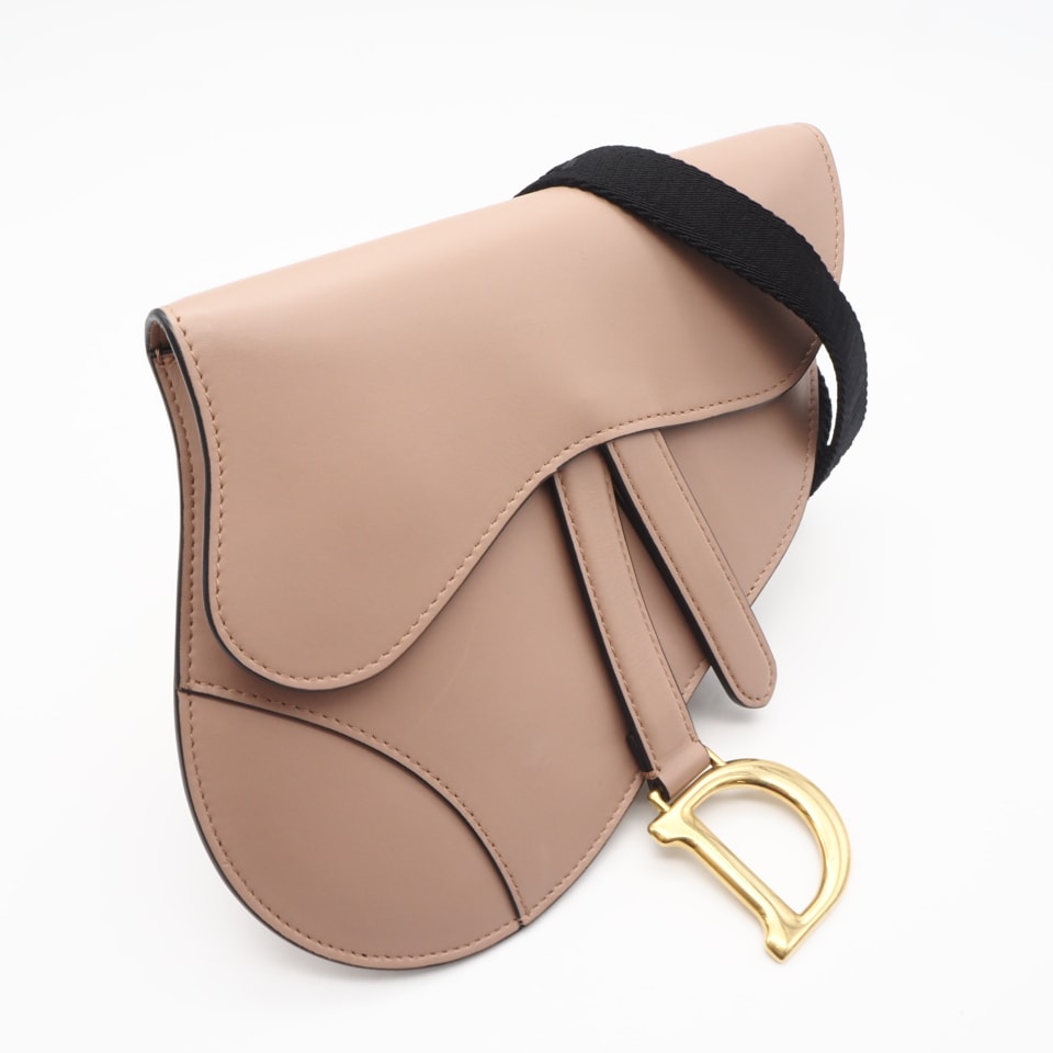 美品 Christian Dior クリスチャンディオール カーフレザー サドル フラットベルトポーチ ウエストバッグ 7526A160036 ボディバッグ ベージュ カーフレザー レディース