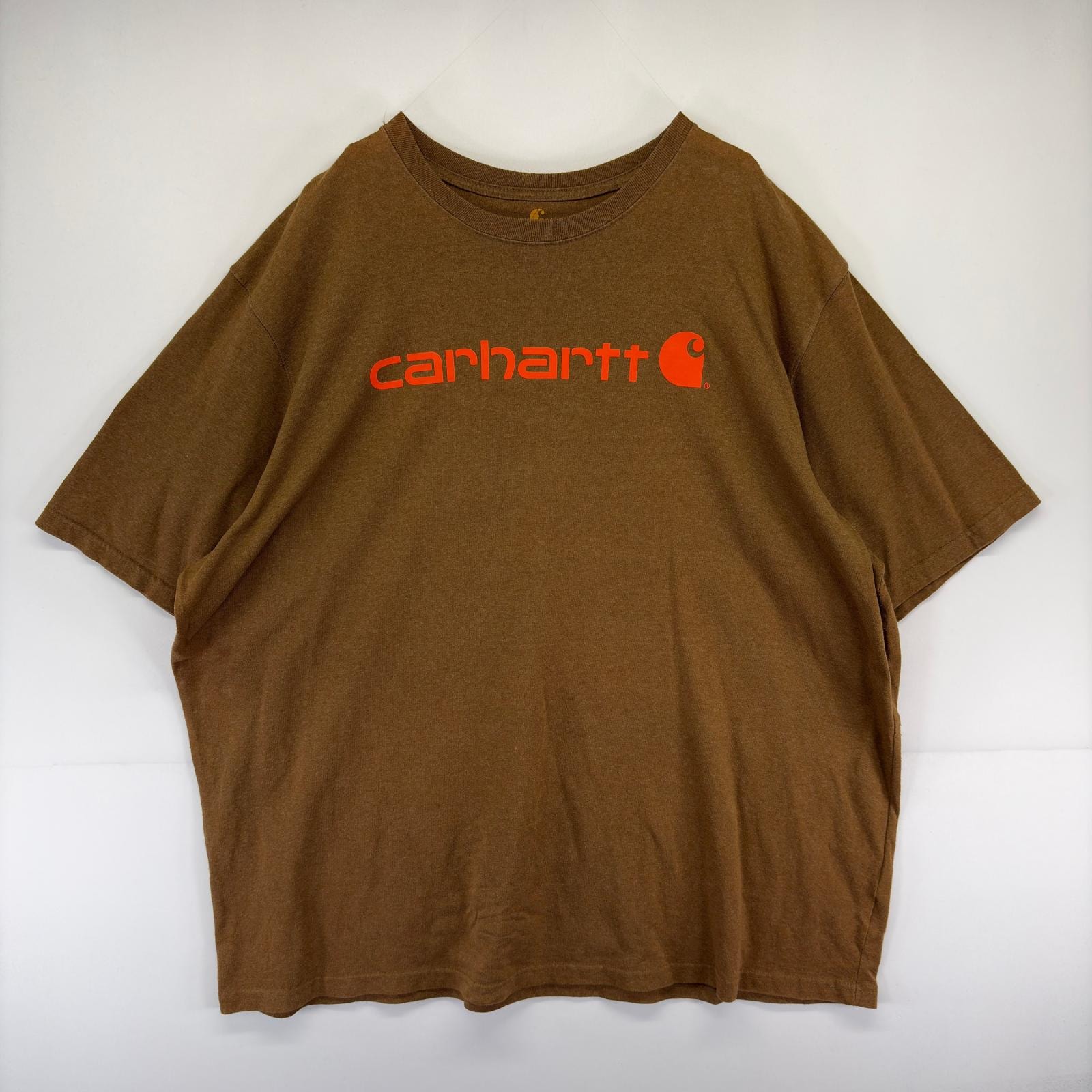 古着 カーハート Carhartt 半袖Tシャツ ロゴ プリント クルーネック 大きいサイズ 4XL  ブラウン系 メンズ