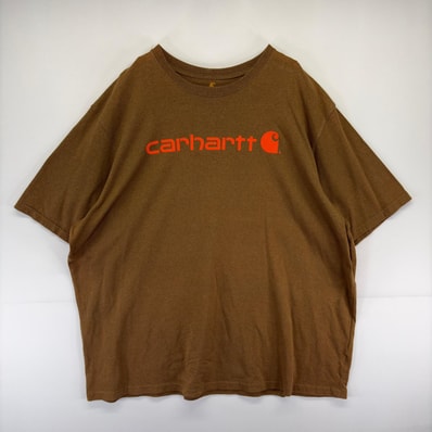 古着 カーハート Carhartt 半袖Tシャツ ロゴ プリント クルーネック 大きいサイズ 4XL ブラウン系 メンズ