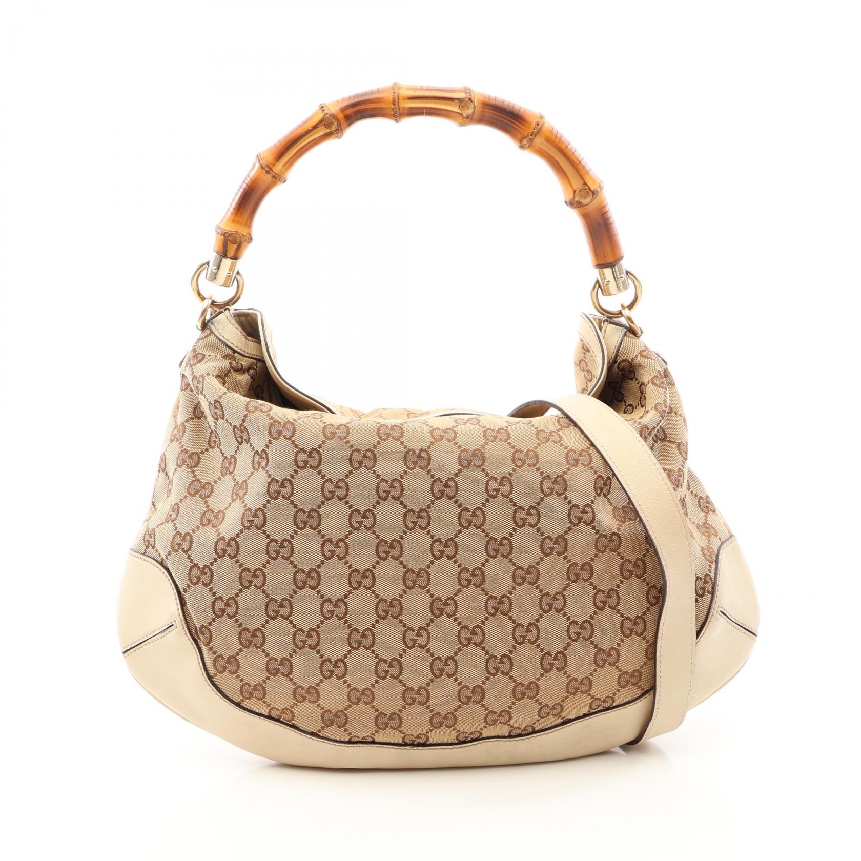 グッチ GUCCI バンブー GGキャンバス 2WAY ハンドバッグ バッグ キャンバス レザー レディース ベージュ系 / アイボリー系 169961 【中古】