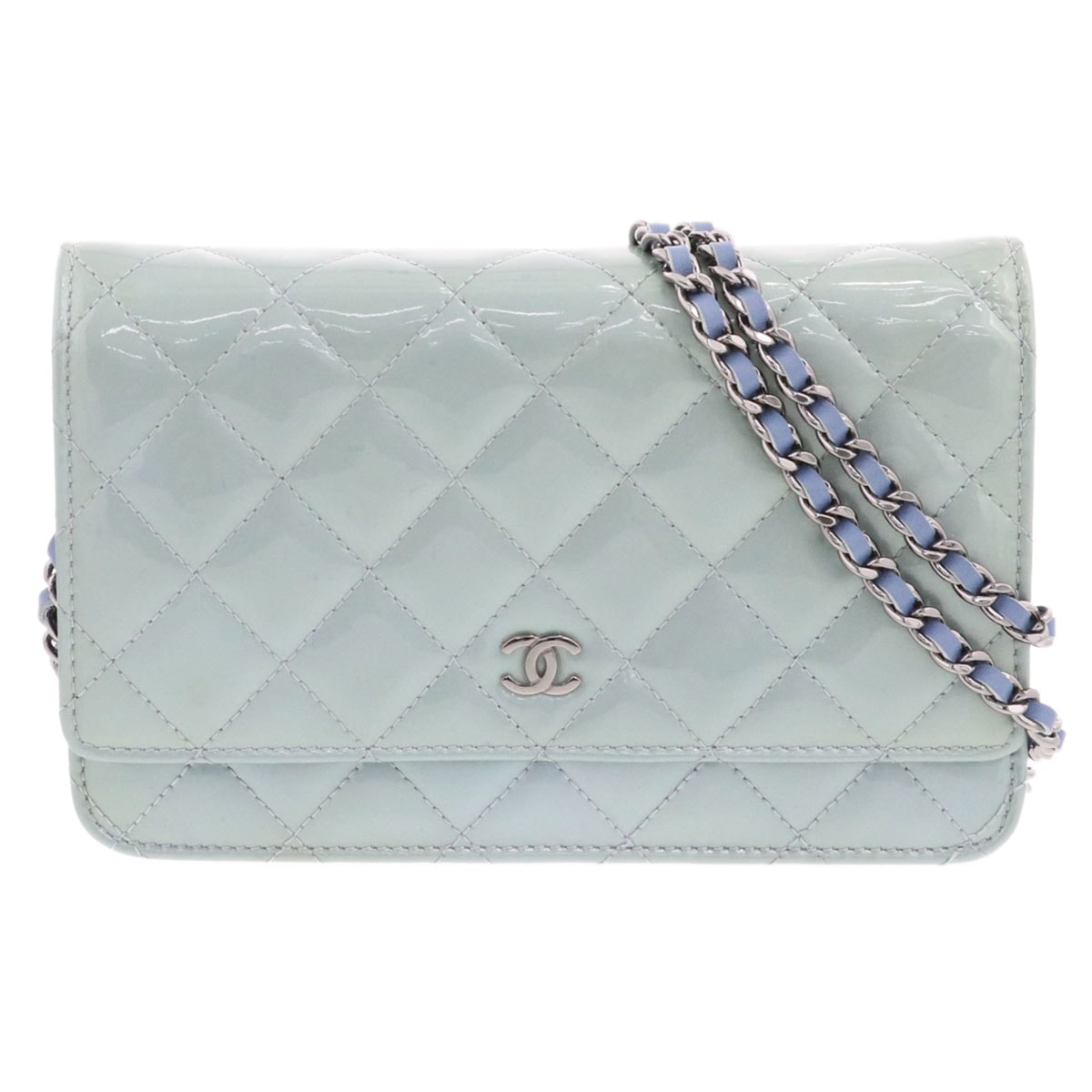 CHANEL シャネル ココマーク エナメル マトラッセ クラシック チェーンウォレット ショルダーバッグ A33814 ヴェルニ パテントレザー ブルー シルバー金具 レディース【中古】