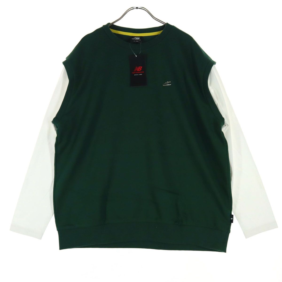 美品 NEW BALANCE ニューバランス ワンポイント刺繍 ノースリーブ ベスト M グリーン スウェット地