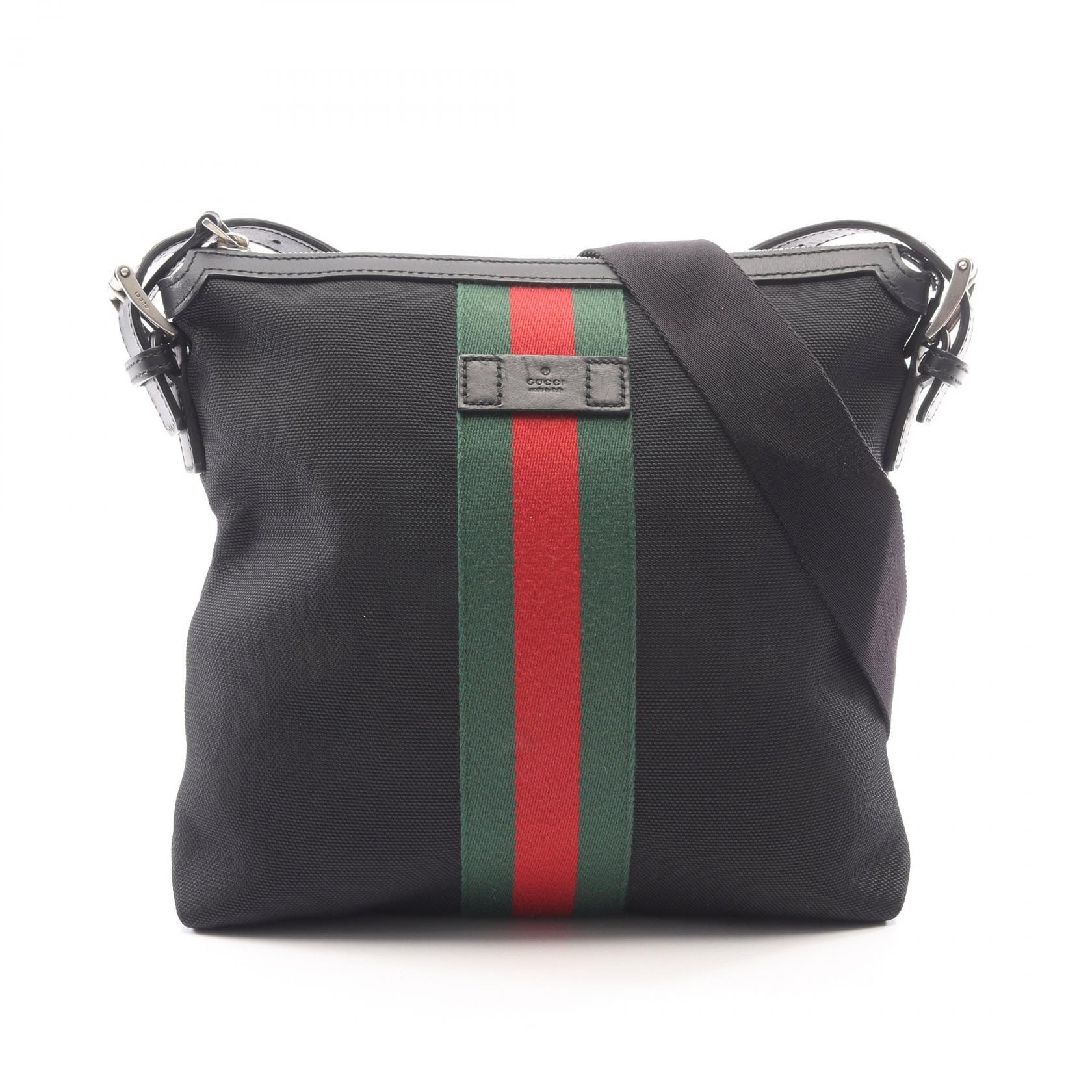 グッチ GUCCI ウェブ GGスプリーム メッセンジャー シェリー ショルダーバッグ バッグ レザー ナイロンキャンバス メンズ レディース ブラック系 / グリーン系 / レッド系 387111 【中古】