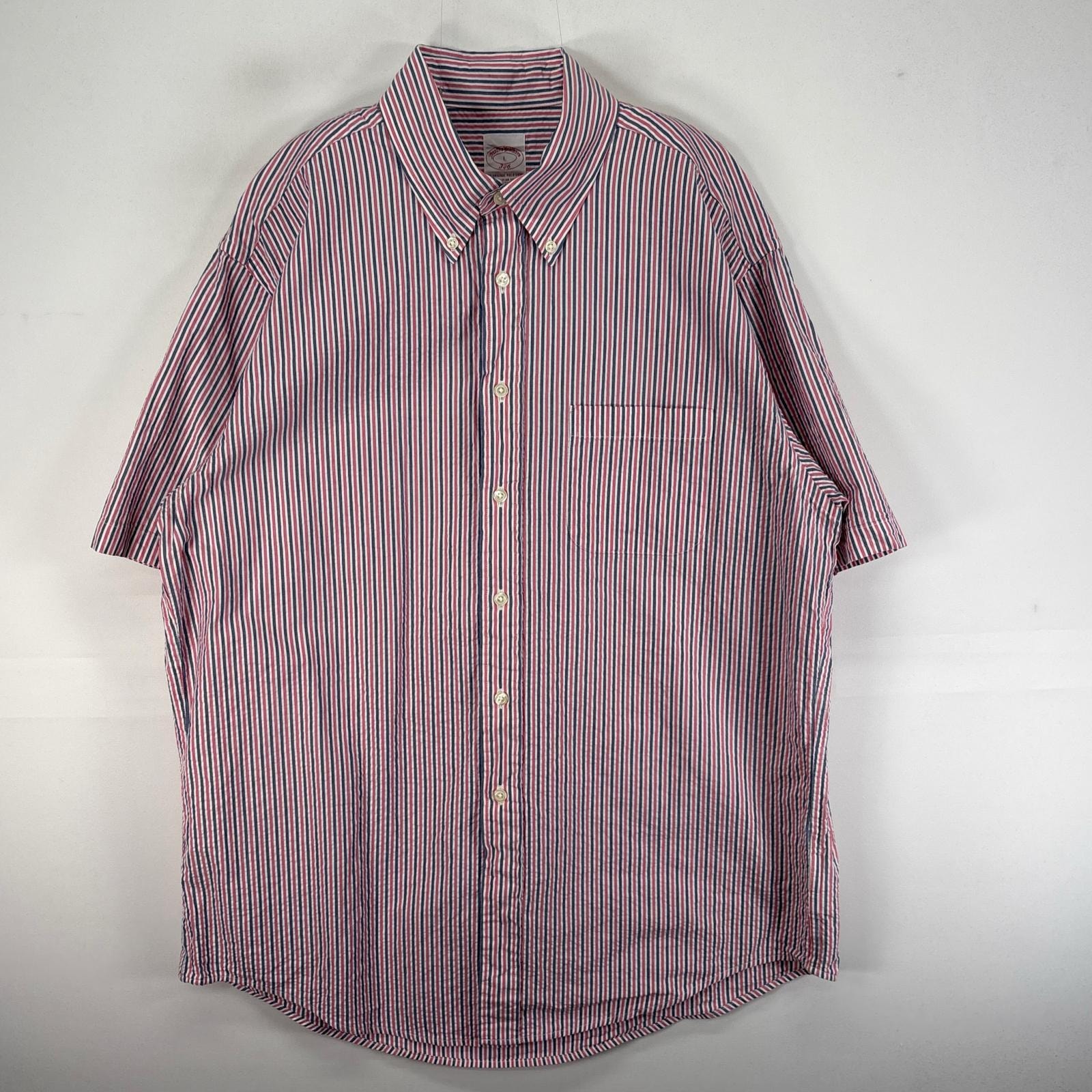 古着 ブルックスブラザーズ Brooks Brothers 半袖シャツ 胸ポケ 346 ワッフル L ピンク系 ストライプ メンズ