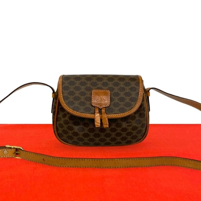 CELINE セリーヌ マカダム ブラゾン トリオンフ ロゴ レザー PVC ショルダーバッグ ブラウン
69119