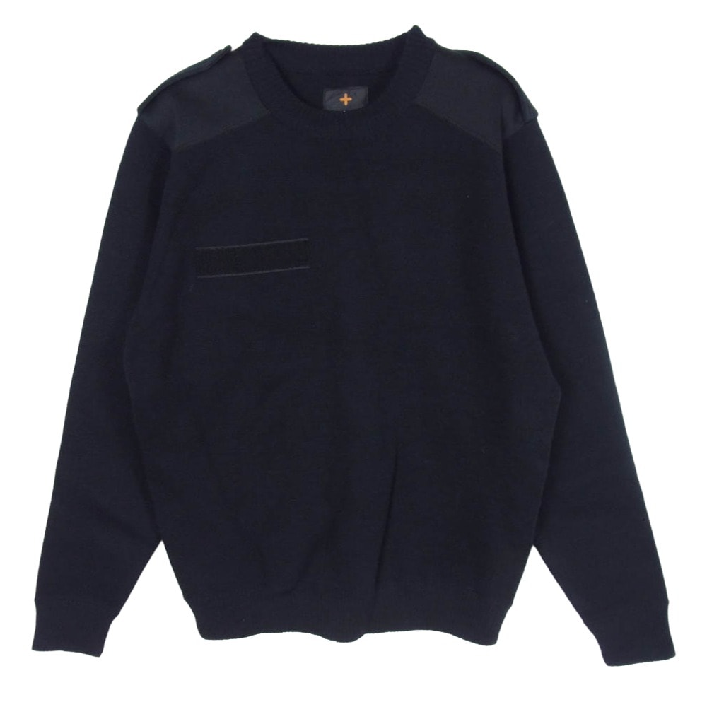 HEAD PORTER ヘッドポーター ニット PLUS プラス エルボーパッチ 肩パッチ 切替 ウール ニット セーター ブラック系 L【中古】