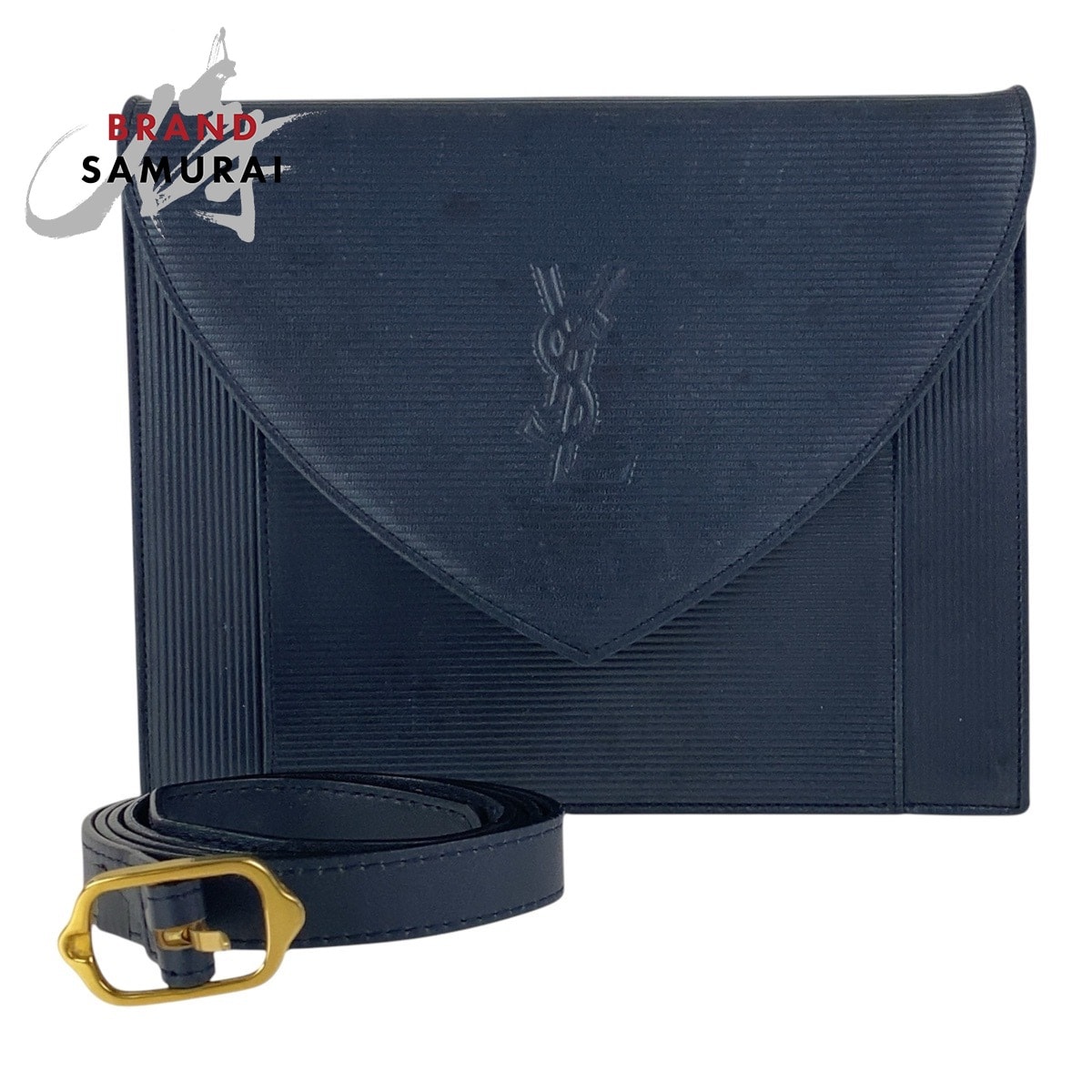 YVES SAINT LAURENT イヴ サンローラン ロゴ型押し ブラック 黒 シルバー金具 レザー ショルダーバッグ 肩掛け 502904 【中古】