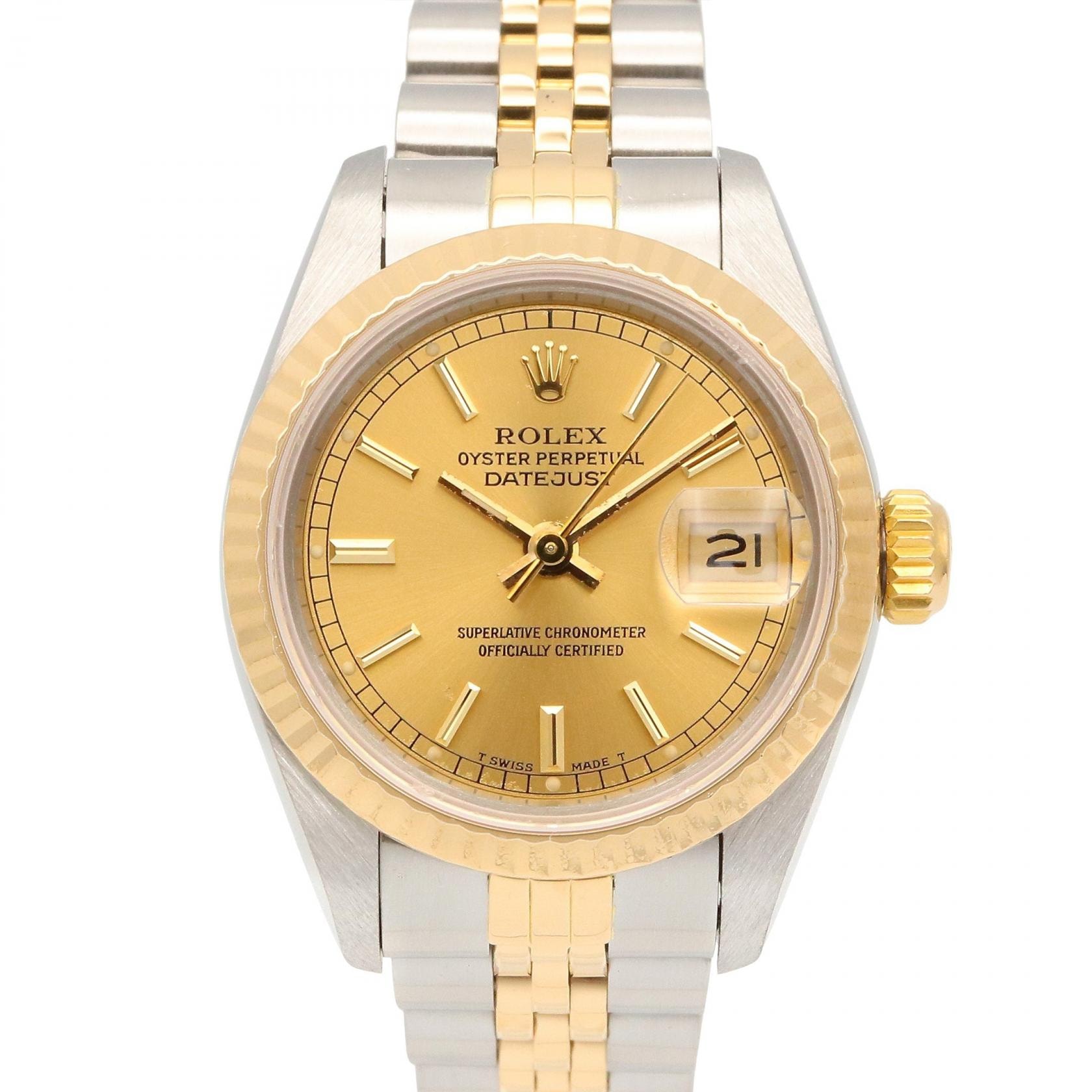 ロレックス ROLEX デイトジャスト 腕時計 時計 K18(イエローゴールド) ステンレススチール レディース ホワイト系 / ゴールド系 69173 【中古】