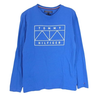 TOMMY HILFIGER トミーヒルフィガー Tシャツ ロゴ 丸首 クルーネック コットン 長袖 Tシャツ ブルー系 M【中古】