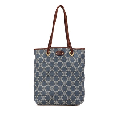 セリーヌ マカダム トートバッグ ショルダーバッグ インディゴブルー デニム レザー レディース CELINE 中古