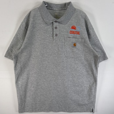 古着 カーハート Carhartt 半袖 ポロシャツ ワンポイント ロゴ 胸ポケ 企業ロゴ L グレー 無地 メンズ