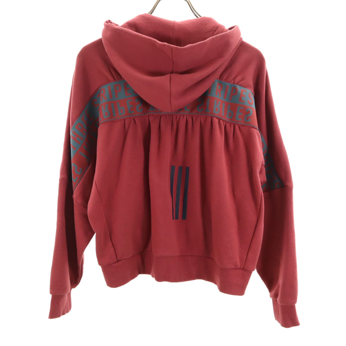 adidas アディダス バックデザイン 長袖 ワーディング ジップパーカー S レッド系 裏起毛