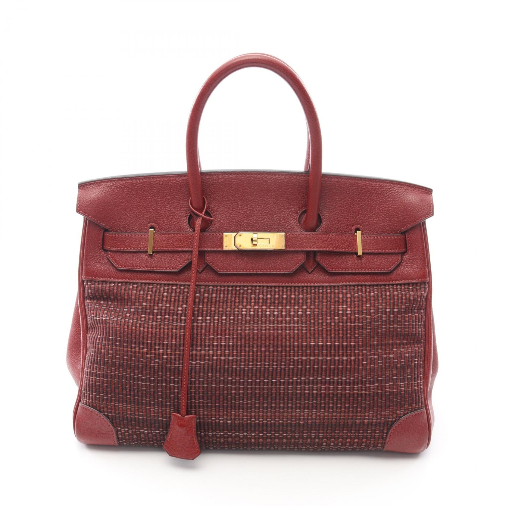 エルメス HERMES バーキン35 ホースヘアー ハンドバッグ バッグ レザー ブッフルスキッパー / クリノラン クリノラン ルージュアッシュ □F刻印(2002年製造) レディース ボルドー系 【中古】
