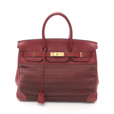 エルメス HERMES バーキン35 ホースヘアー ハンドバッグ バッグ レザー ブッフルスキッパー / クリノラン クリノラン ルージュアッシュ □F刻印(2002年製造) レディース ボルドー系 【中古】