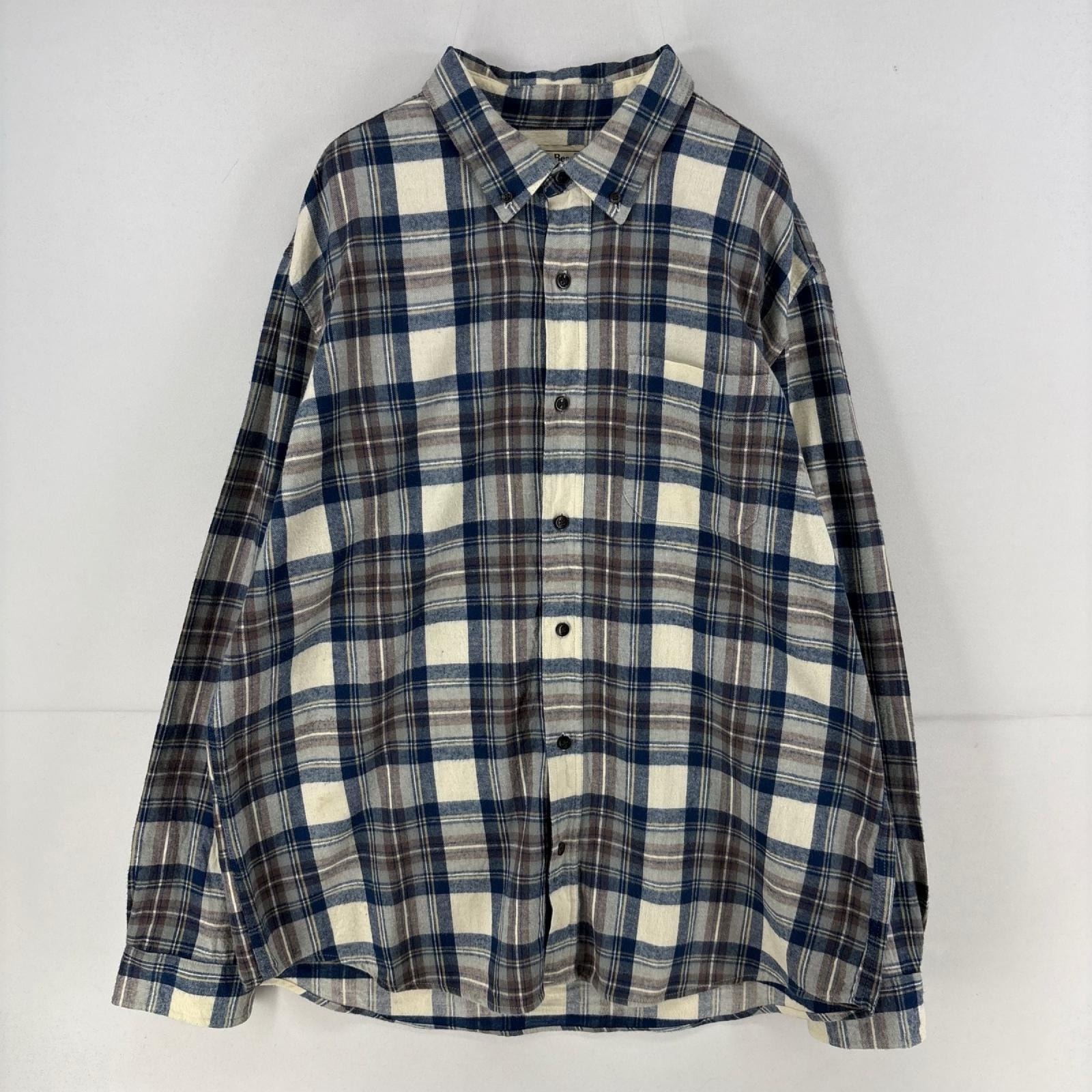 古着 エルエルビーン L.L.Bean 長袖シャツ 胸ポケット ネルシャツ 大きいサイズ ボタンダウンシャツ XL ブルー チェック メンズ