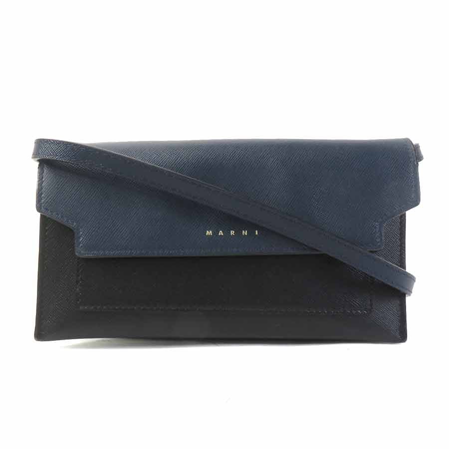 マルニ MARNI ショルダーウォレット レザー ネイビー/ブラック レディース【中古】 56892k