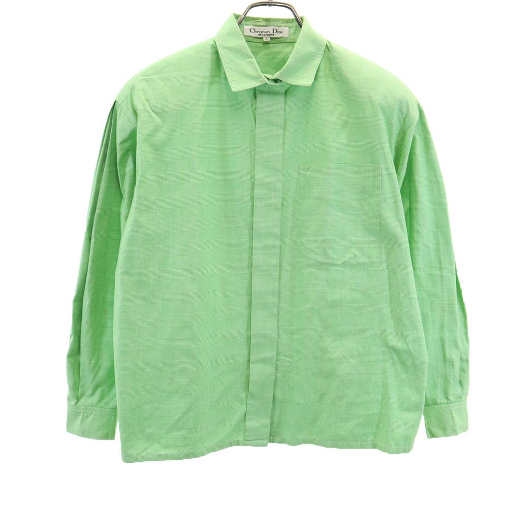 Christian Dior クリスチャンディオール 90s オールド チェック柄 長袖 シャツ M 緑系
