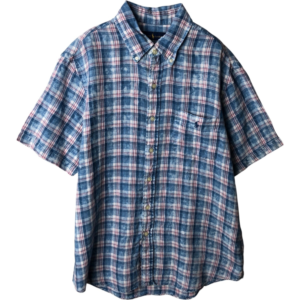 古着 ラルフローレン Ralph Lauren 半袖 ボタンダウンチェックリネンシャツ メンズL相当/eaa637700