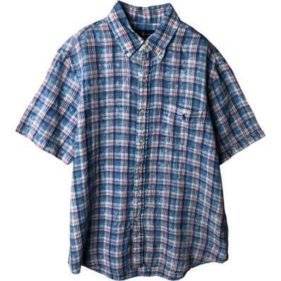 古着 ラルフローレン Ralph Lauren 半袖 ボタンダウンチェックリネンシャツ メンズL相当/eaa637700