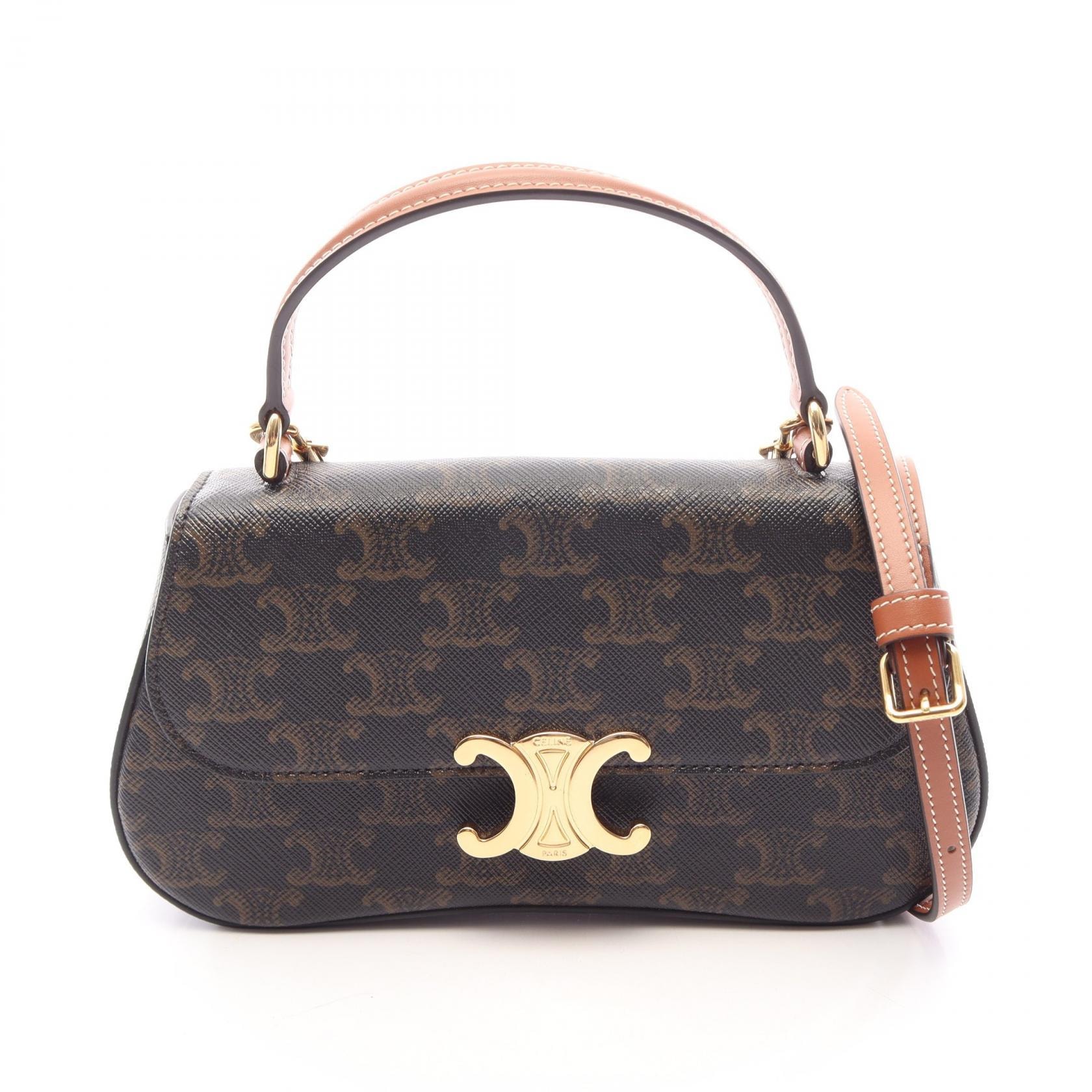 セリーヌ CELINE トリオンフ ティーン ローラ 2WAY ハンドバッグ バッグ PVCコーティングキャンバス レザー レディース ブラック系 / ブラウン系 119532FN1.04LU TAN 【中古】