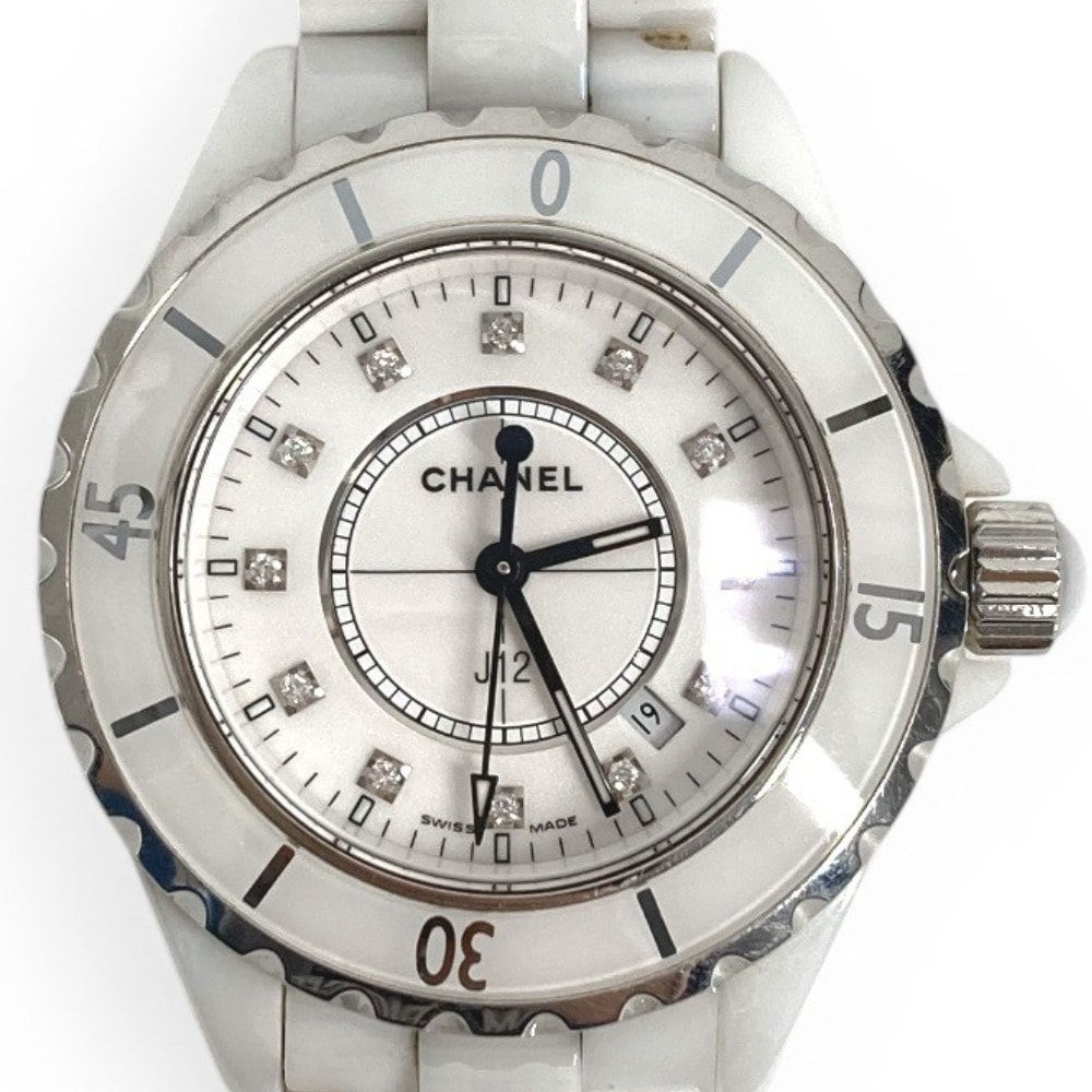 シャネル CHANEL J12 12Pダイヤ ダイヤモンド H1628 クォーツ ウォッチ ラウンドフェイス 33MM 腕時計 セラミック ホワイト