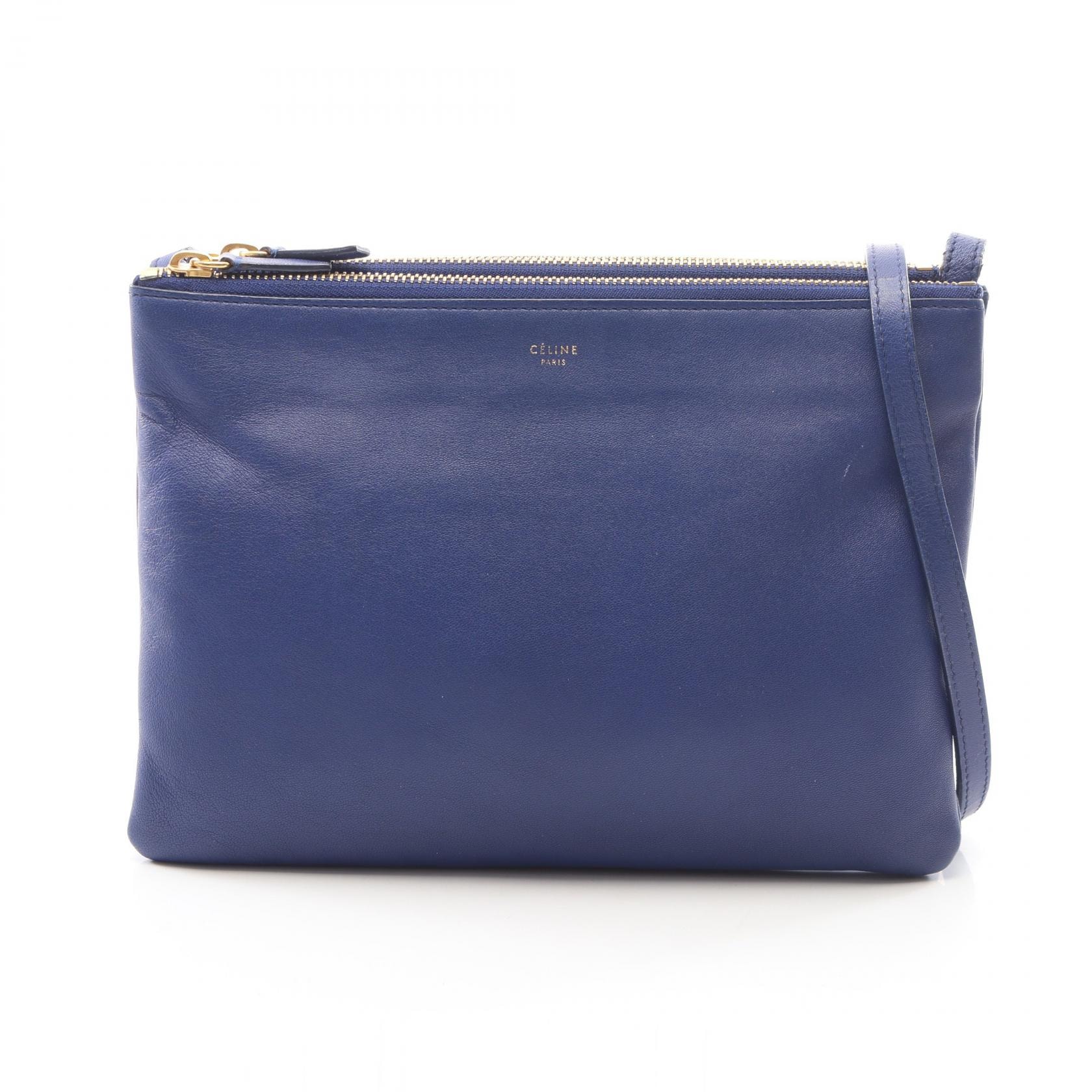 セリーヌ CELINE TRIO LARGE トリオ ラージ ショルダーバッグ バッグ レザー レディース ブルー系 171453 【中古】