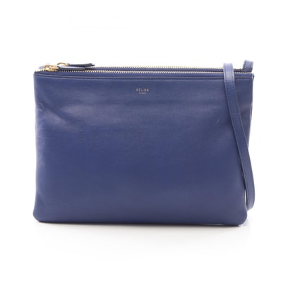 セリーヌ CELINE TRIO LARGE トリオ ラージ ショルダーバッグ バッグ レザー レディース ブルー系 171453 【中古】