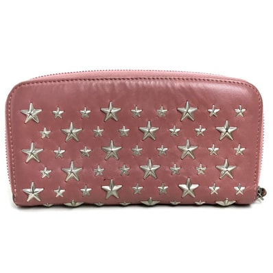 ジミーチュウ JIMMY CHOO ブランド雑貨 小物 ラウンドジップ スタースタッズ ラウンドファスナー長財布 長財布 ラムレザー ローズピンク系