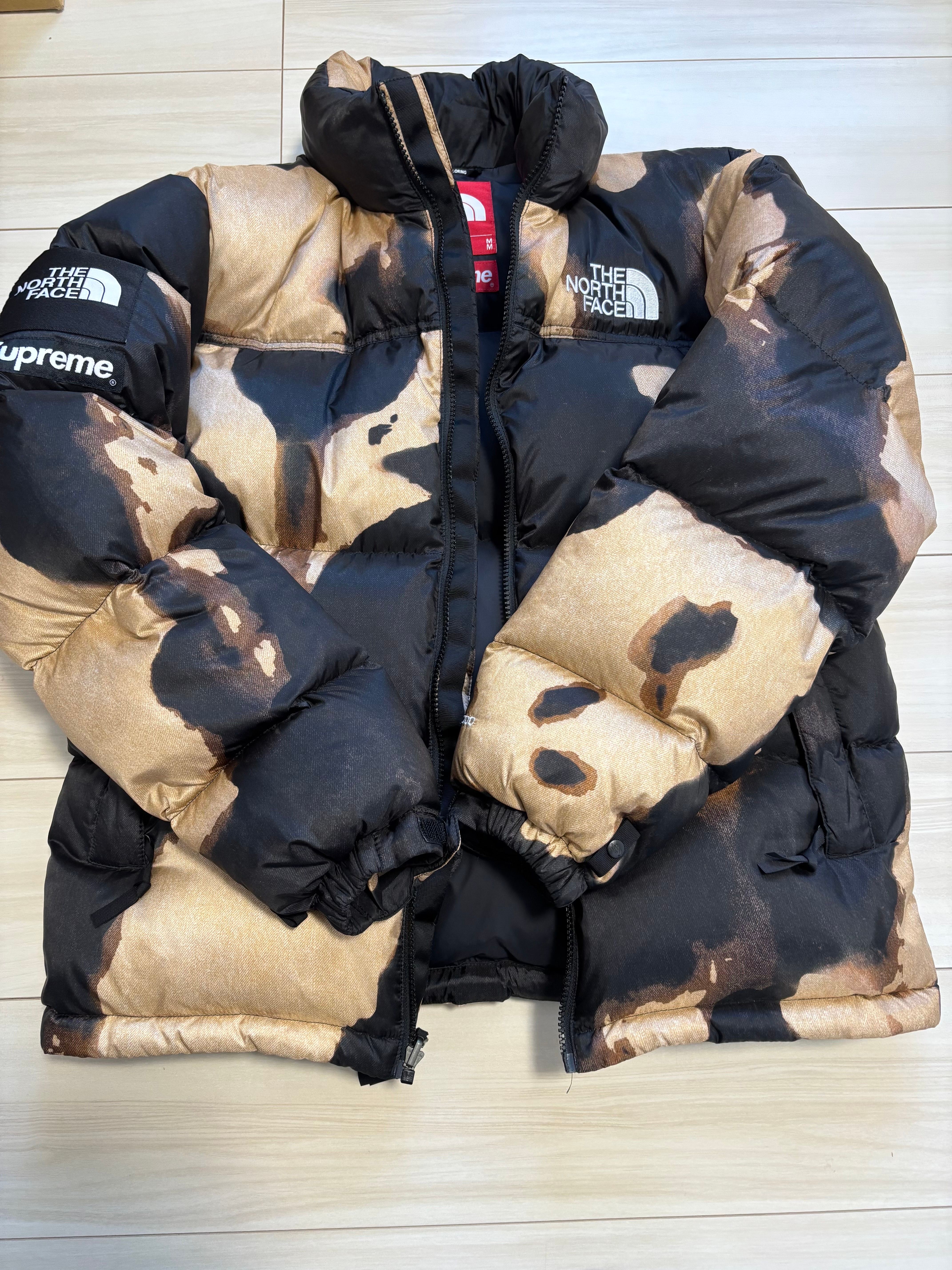 Supreme x The North Face Bleached Denim Print Nuptse Jacket "Black"
