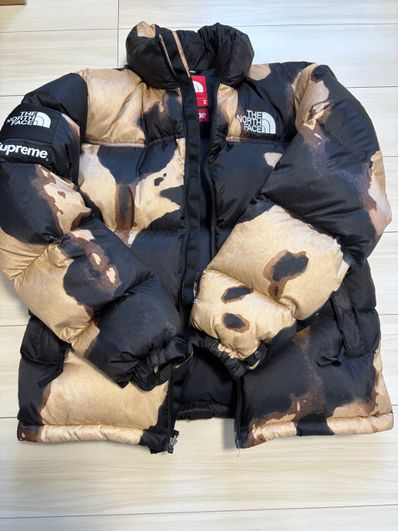 Supreme x The North Face Bleached Denim Print Nuptse Jacket "Black"