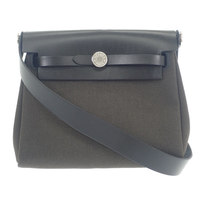 エルメス HERMES エールバッグジップミニ ショルダーバッグ ヴァッシュハンター トワルミリタリー ダークブロンズ シルバー金具 レディース【中古】【Aランク】
