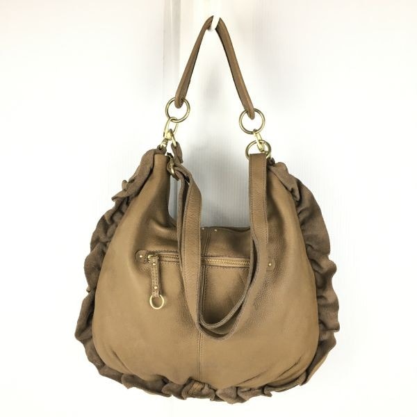 Beaure/ビューレ Ray Beams/ビームス★2way/レザー/ハンド/ショルダーバッグ 茶/ブラウン 両脇フリル加工 レディース 管NO.yB15-40