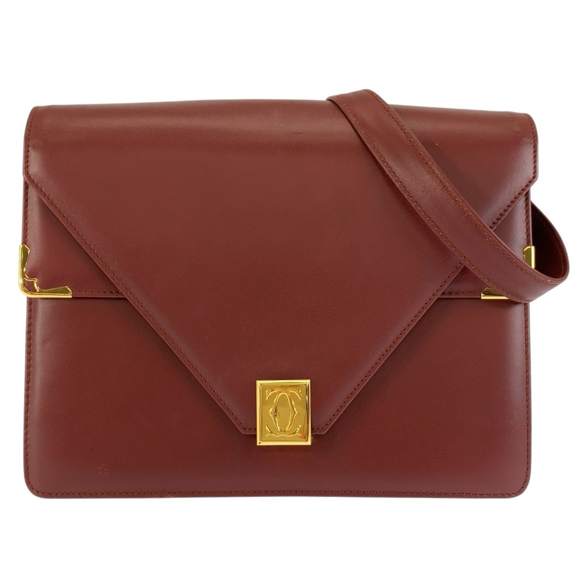 CARTIER カルティエ ヴィンテージ マストライン ワインレッド ボルドー ゴールド金具 レザー ショルダーバッグ ポシェット 604651 【中古】