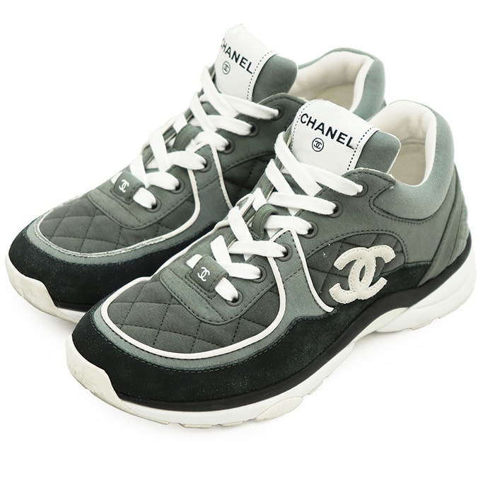 CHANEL シャネル スニーカー サイズ 37 レディース G40184 COCOマーク ロゴ マトラッセ キルティング レザー スウェード シューズ 靴 箱付属 グレー 灰色 イタリア製
