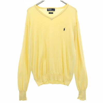 Polo by Ralph Lauren ポロバイラルフローレン 長袖 Vネック コットンニット セーター M イエロー系