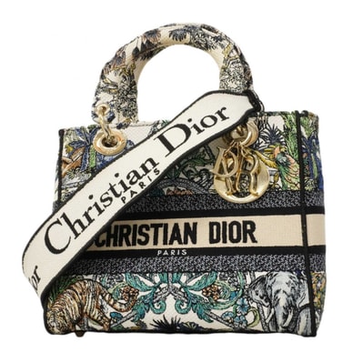 【6dc3971】クリスチャンディオール ハンドバッグ レディディオール キャンバス ホワイト マルチカラー シャンパンゴールド金具 2wayバッグ【中古】レディース