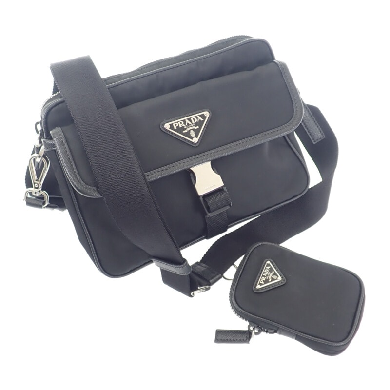 PRADA Re-Nylon x Saffiano Leather Shoulder Bag "Black"