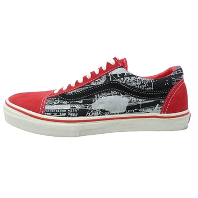 Supreme シュプリーム VANS バンズ 04AW x VANS バンズ US SKATE OLD SKOOL FBI Print オールドスクール レッド ホワイト ローカット スニーカー エンジ系 27.5cm【中古】