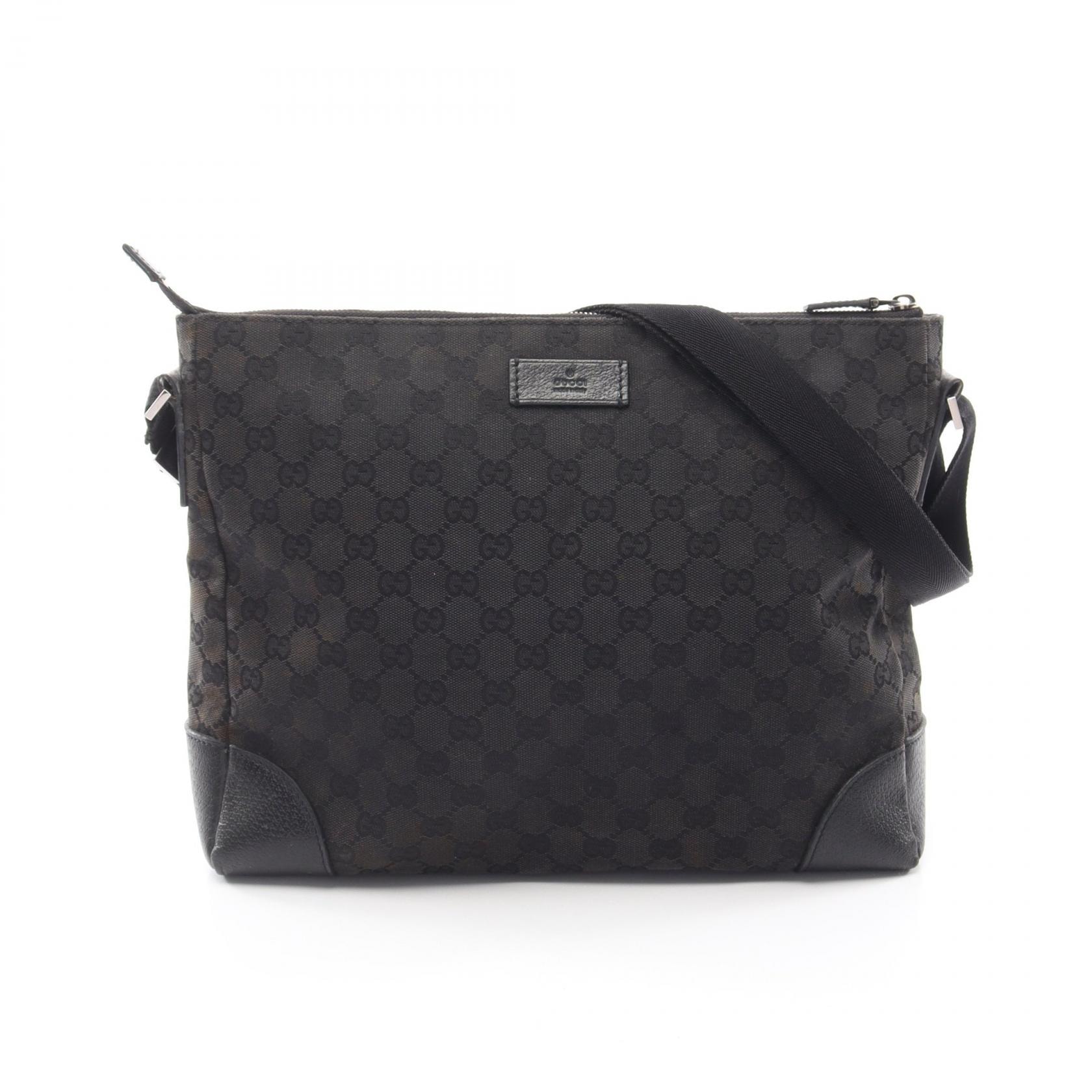 グッチ GUCCI GGキャンバス ショルダーバッグ バッグ キャンバス レザー メンズ レディース ブラック系 110054 【中古】