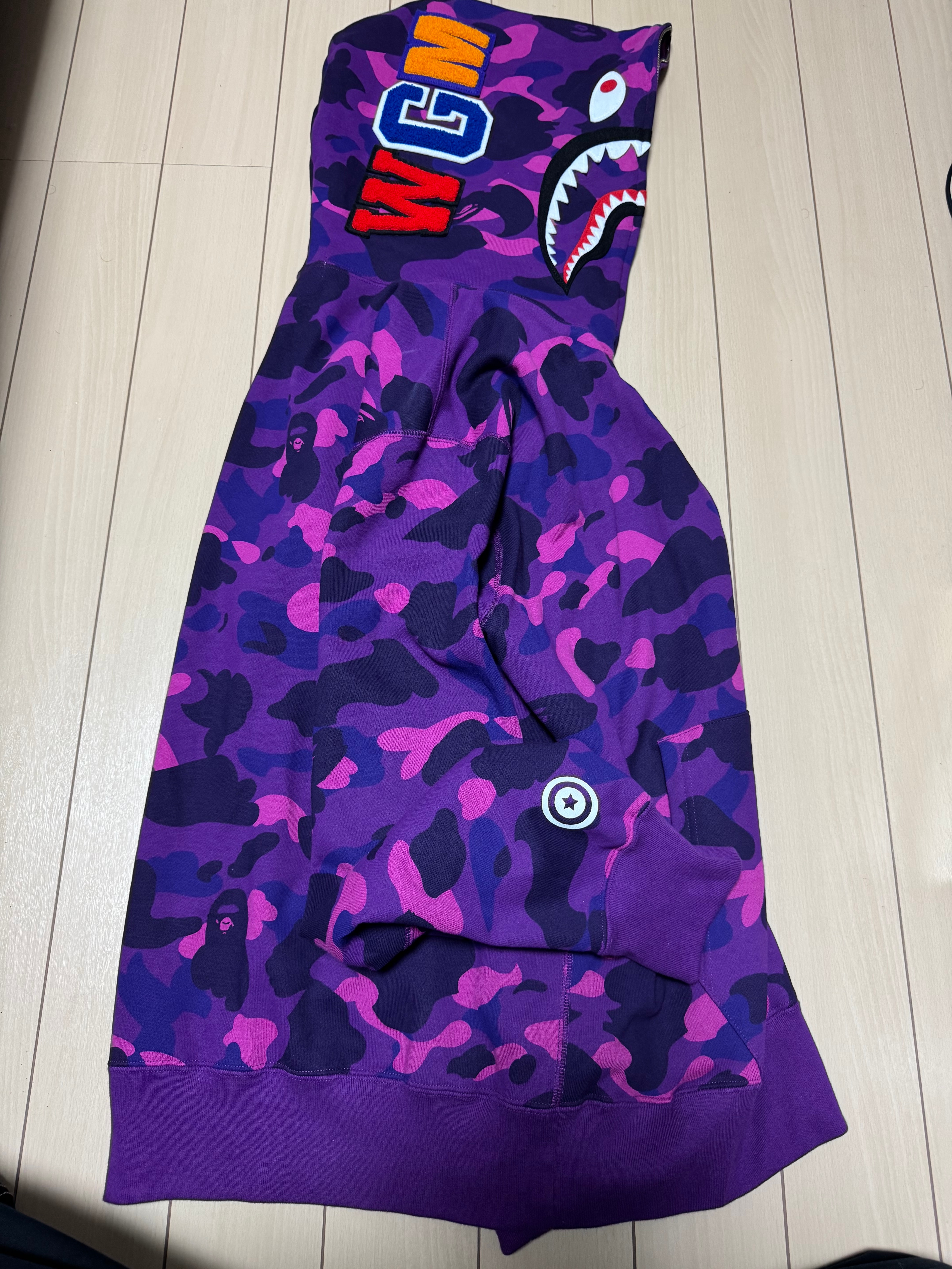 アベイシングエイプ カラー カモ シャーク フル ジップ パーカー "パープル"