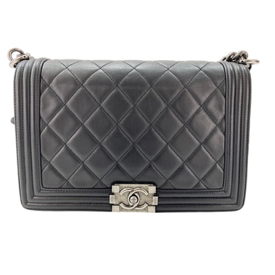 シャネル CHANEL カーフスキン ボーイシャネルラージ ショルダーバッグ【中古】