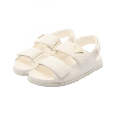 プラダ PRADA トライアングルロゴ サンダル 靴 レザー レディース ホワイト系 【中古】