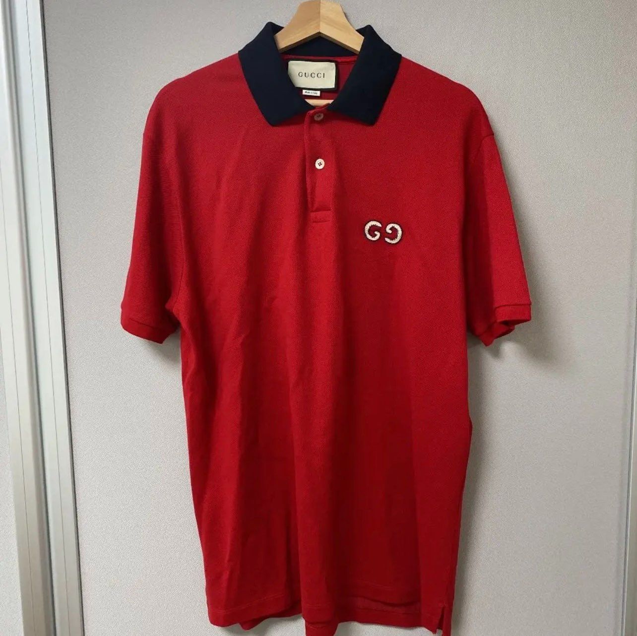 GUCCI GG Logo Belt Button Cotton Polo Shirt "Blue"