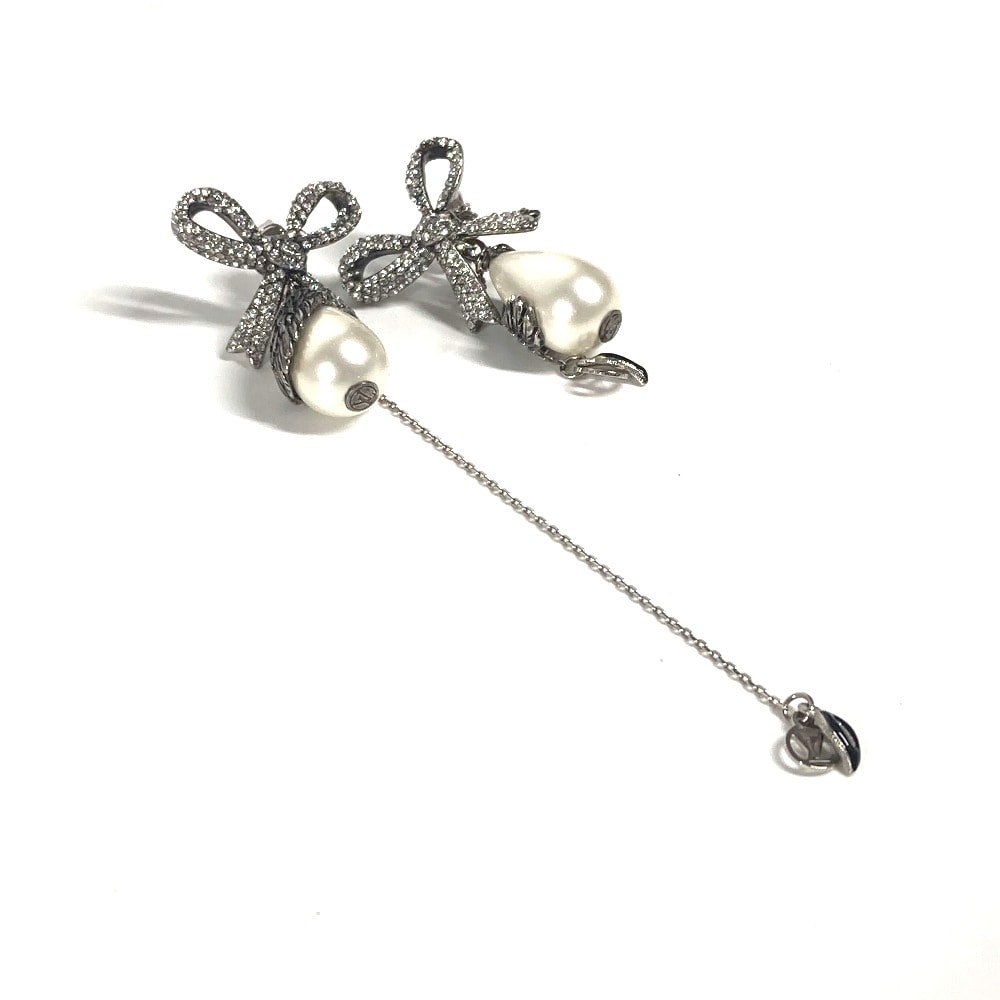 ルイヴィトン LOUIS VUITTON ブックル ドレイユ ボウ LV ウィンザー ストラス MP2200 フェイクパール リボン ラインストーン アクセサリー チェーン ピアス メタル シルバー