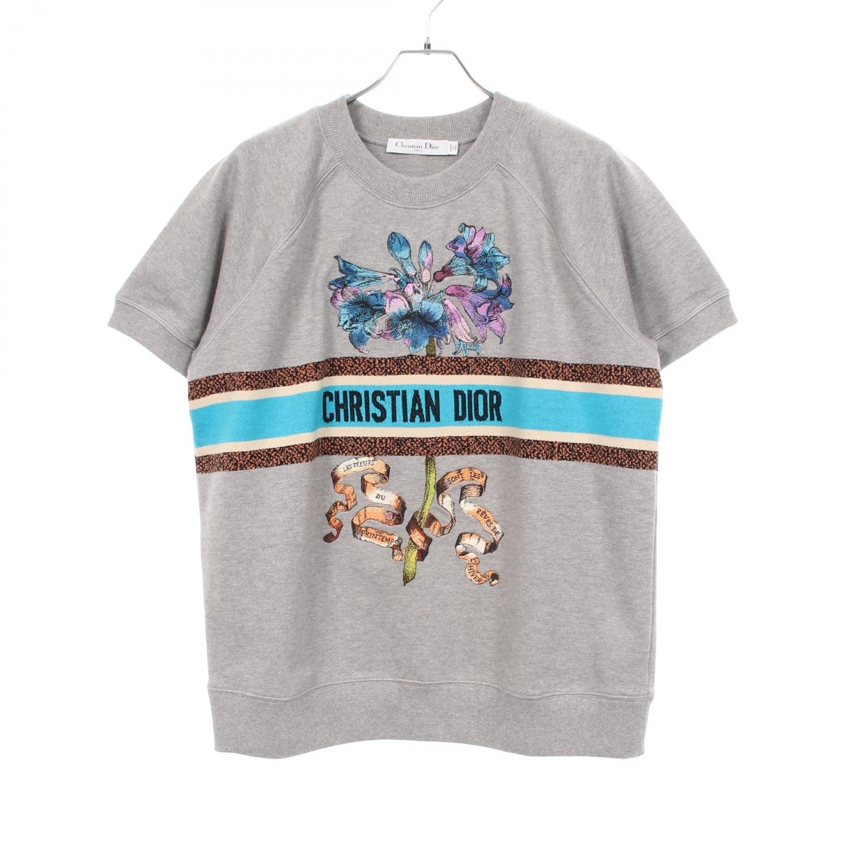 ディオール Dior フラワー刺繍 ロゴ 半袖 スウェット 衣料品 トップス コットン レディース グレー系 / マルチカラー 【中古】