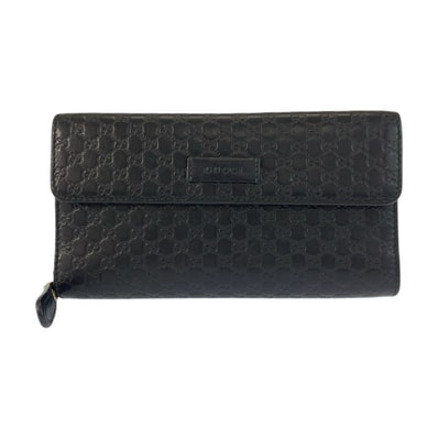 美品 GUCCI グッチ マイクログッチシマ ブラック 黒 ゴールド金具 レザー 長財布 ロングウォレット 601577 【中古】