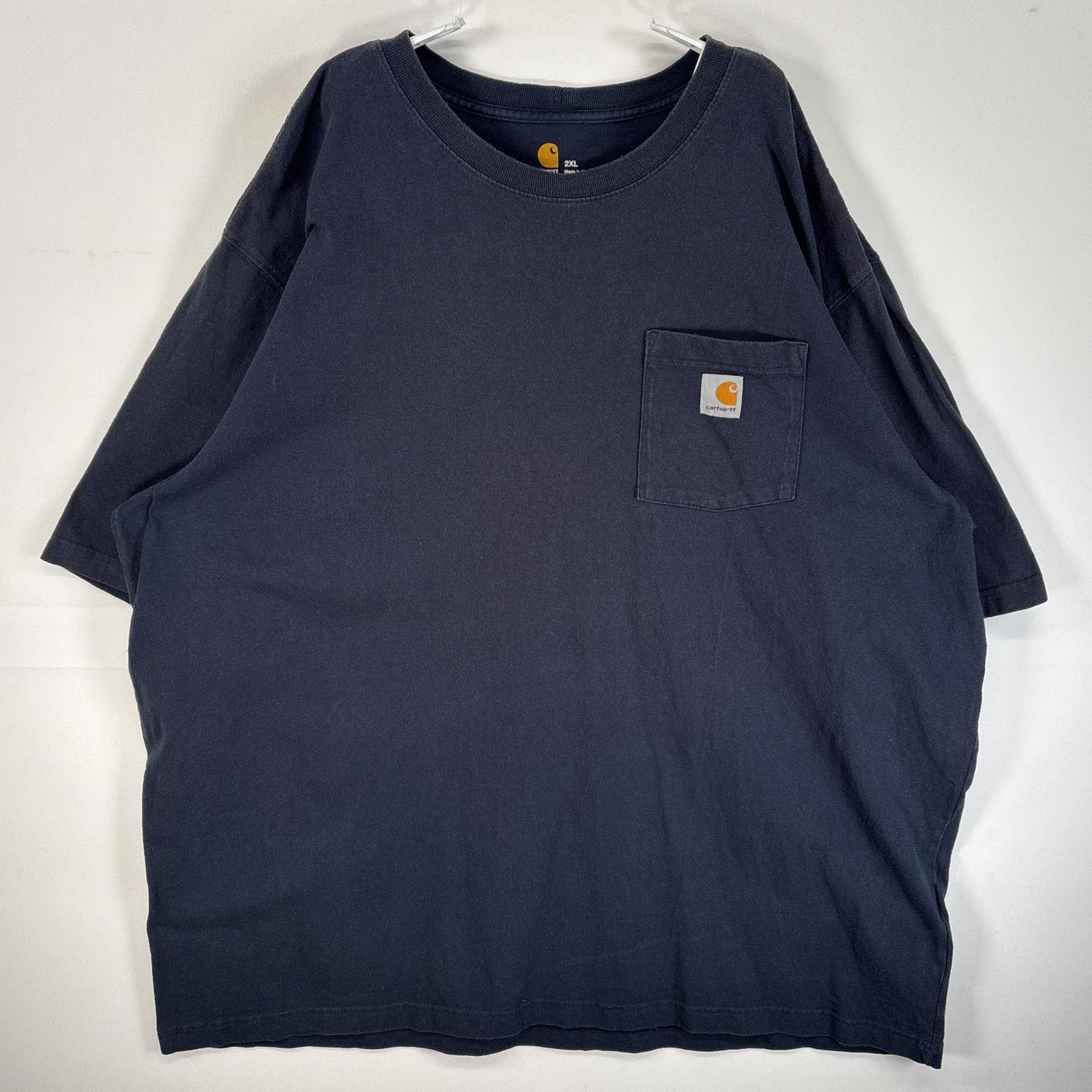 古着 カーハート Carhartt 半袖Tシャツ ワンポイント ロゴ 大きいサイズ 肉厚 2XL  ネイビー 無地 メンズ